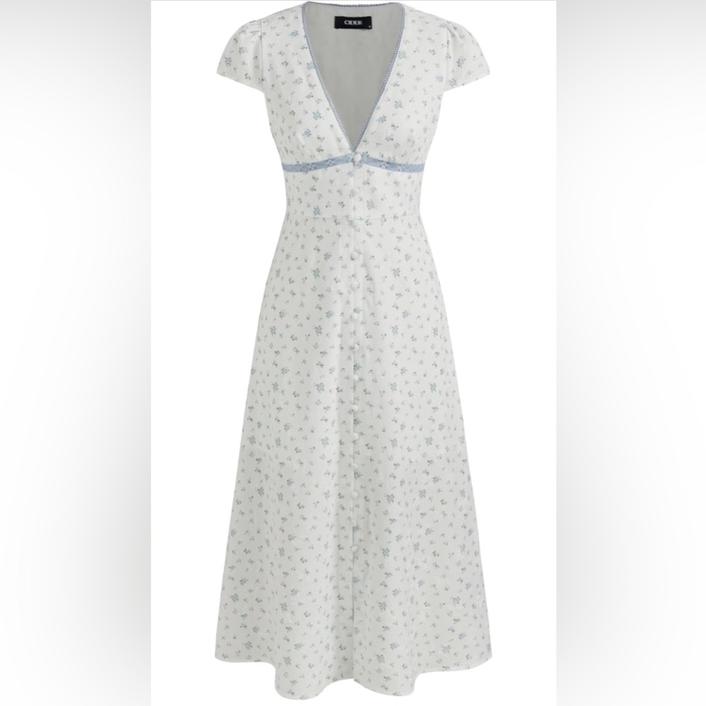Cider white floral V-neck midi dress Bohemian Western Size Large - Picture 2 of 8